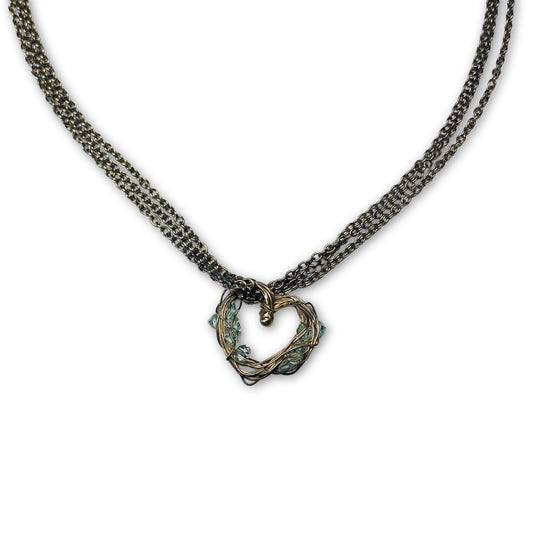 Zilver hart op drievoudig staal collier