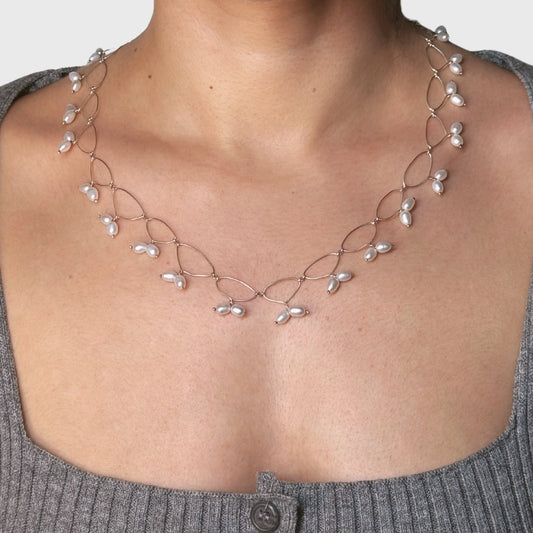 Rijstparel collier van zilver