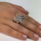 Brede bloem ring van zilver