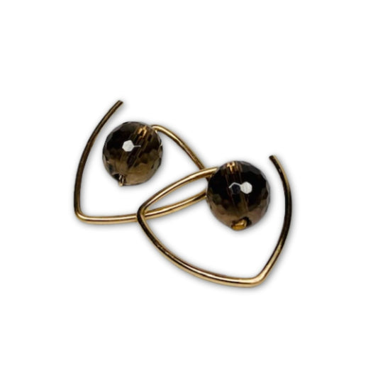 Gold-filled triangle oorbellen met rookkwarts