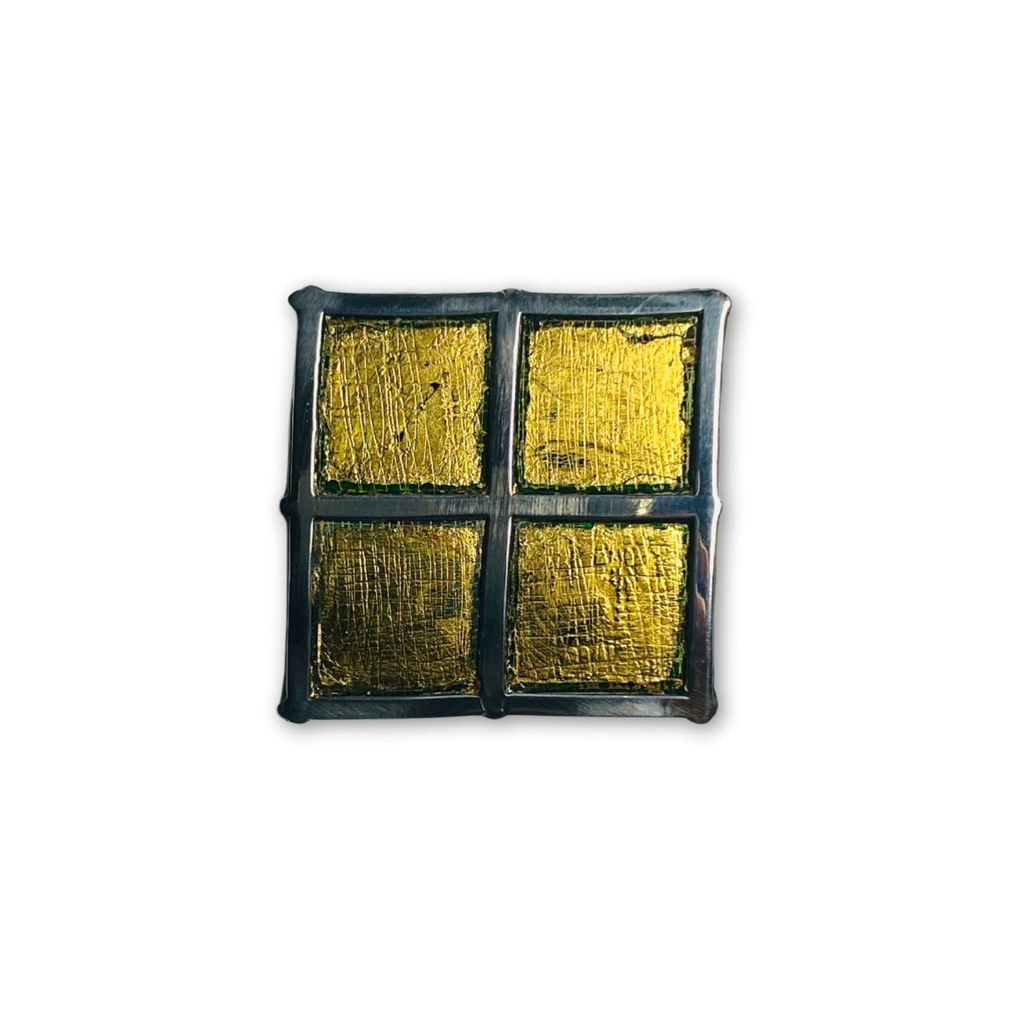 Zilveren bladgoud vakken broche