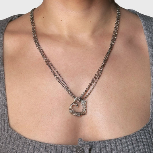 Zilver hart op drievoudig staal collier