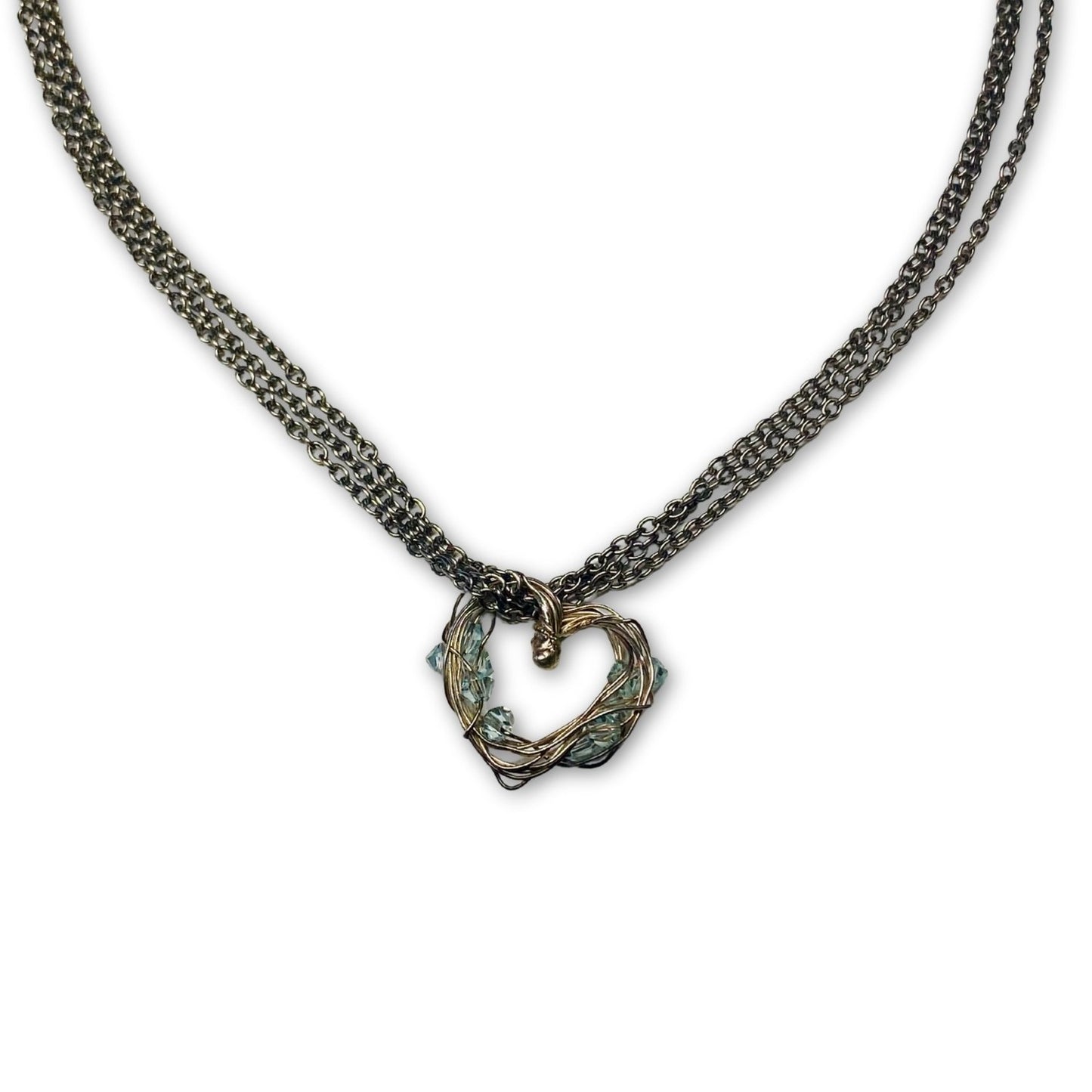 Zilver hart op drievoudig staal collier
