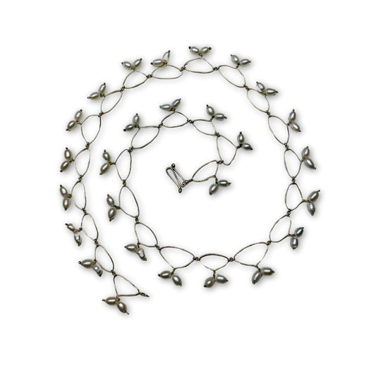 Rijstparel collier van zilver