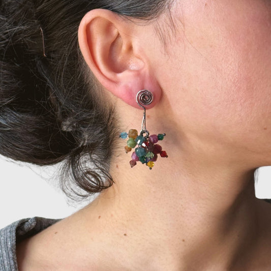 Zilveren spiraal trosje oorbellen met tourmalijn