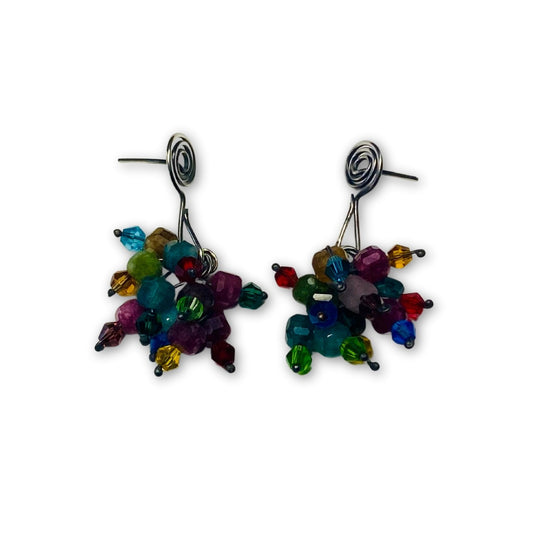 Zilveren spiraal trosje oorbellen met tourmalijn