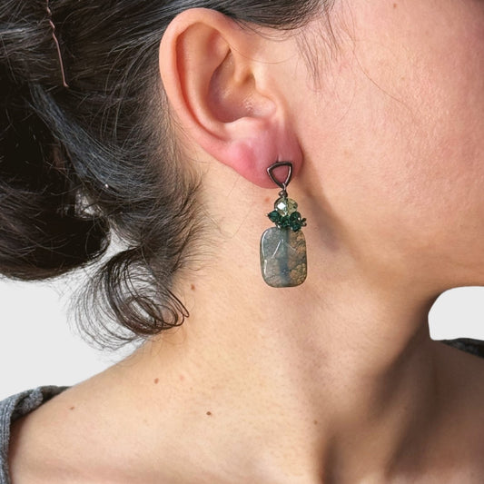 Zilveren groene bengel oorbel met gebarsten agaat