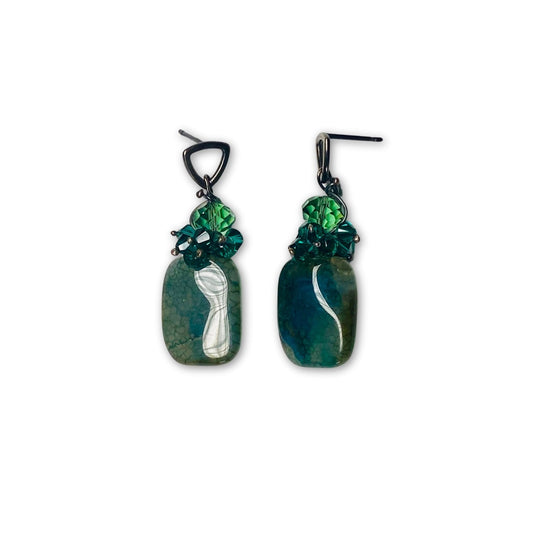 Zilveren groene bengel oorbel met gebarsten agaat