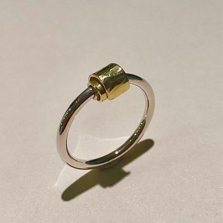 Foto van zilveren ring met gouden krul.